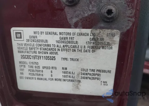 2000 Chevrolet Silverado 1500 Ls from USA, damaged, VIN 2GCEC19T3Y1105325